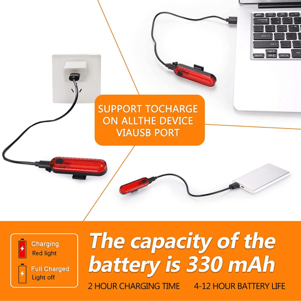 LED bae sykkel baklys 2-pakning, supersterk USB-oppladbar Bi