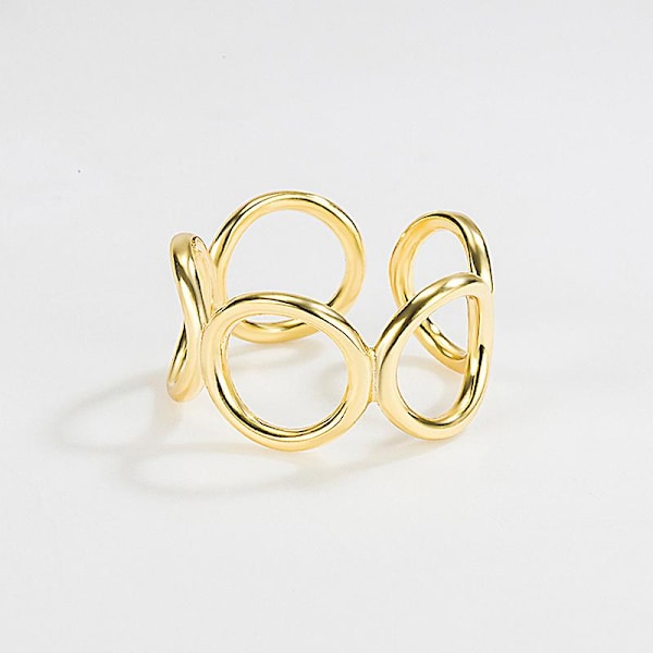 18k Guld Justerbar Cirkel Band Ring, Enkla Länkkedja Knuckle Rings, Fashion Stacking Finger Smycken