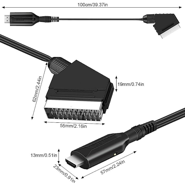 Scart til HDMI-kabelkonverter, Scart til HDMI-konverter, Scart HDMI-adapter med USB og HDMI-kabel, Scart-indgang HDMI-udgang Video Audio