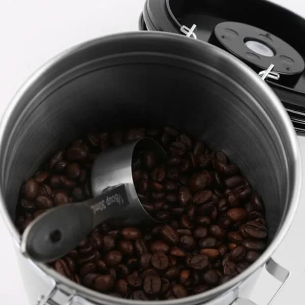 Kaffedåse Lufttæt Dåse Rustfrit Stål Opbevaringsbeholder til Kaffebønner 1,5 L med Ske og Udluftningsventil til Kaffe Te, Sort[co]