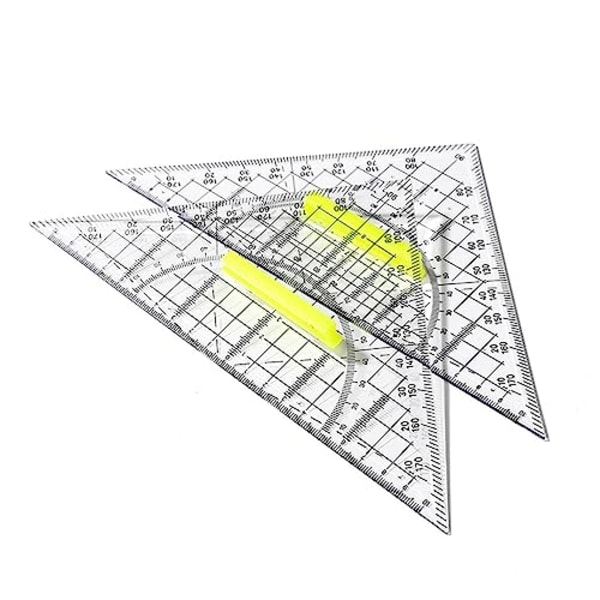 Trekantet linjal for håndverk - Trekantet geometri skolelinjal tegneverktøy, tegneverktøy med klar vinkelmåler for geometri（2stk）