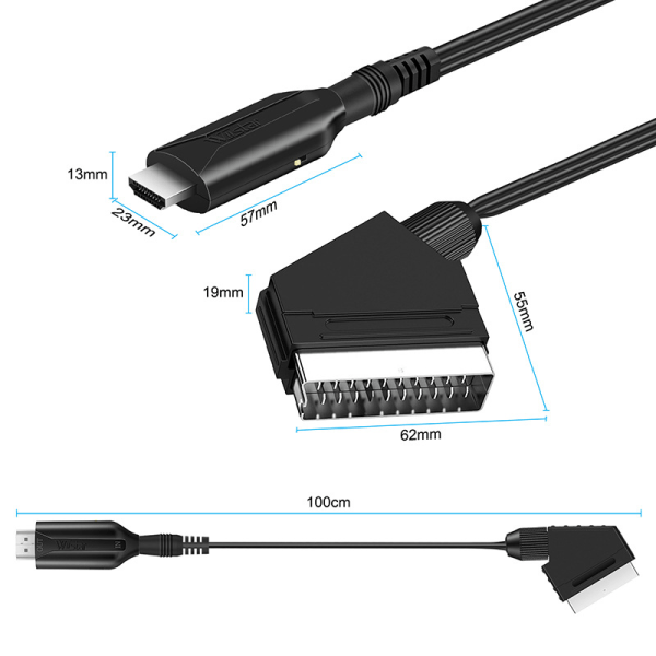 Scart till HDMI-omvandlarkabel 1080p/720p med USB kablar