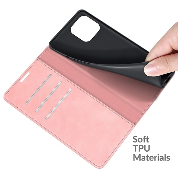 iPhone 13 Pro Max - Solid Læder Flip Cover - Lys Pink