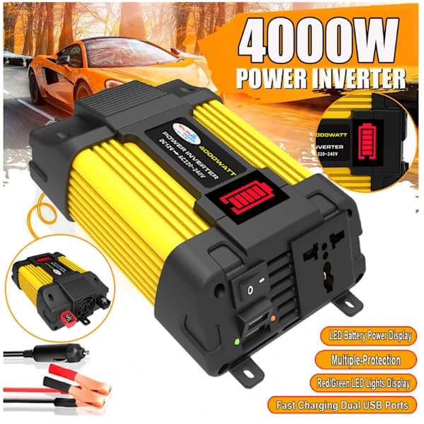 4000W Bil Strømomformer DC12V til AC220V 2 USB-porte LED-display Lav støj Oplader[co]