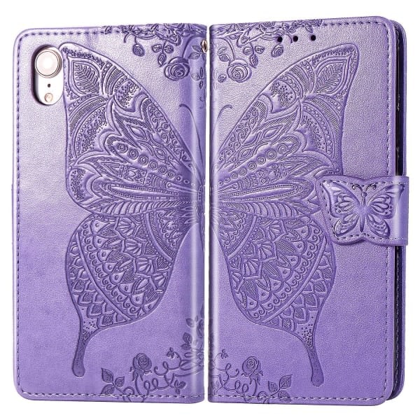 Kompatibel med iPhone XR Case Flip Cover Præget Sommerfugl Blød TPU Stødsikker Skal Slank - Violet null none