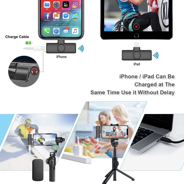 Trådlös Lavalier-mikrofon för iPhone iPad (svart, 2st/ set)