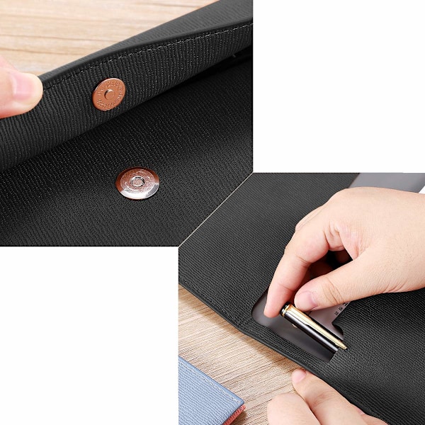 (Svart) Minimalistisk platt portfölj, professionell väska Premium PU-läder Padfolio Urklipp Brevstorlek