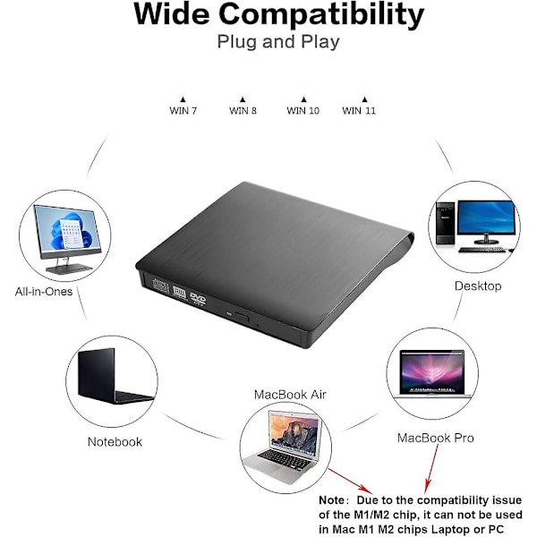 Ekstern CD DVD-drevbrænder Universal optisk drev 3.0USB og Type C