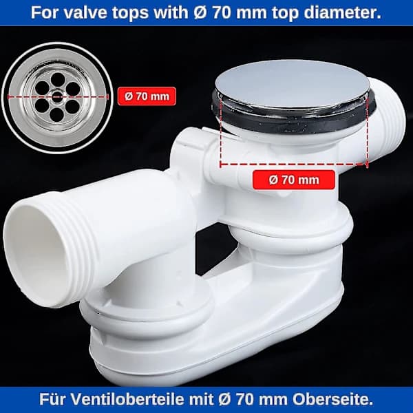 Universal badekarprop med dobbeltforsegling, højdejusterbar messing- og silikoneprop til badeværelse, krom 70 mm