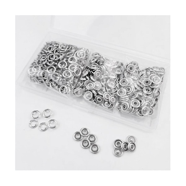 150 sett trykknapper 9,5 mm metall sølv trykknapper for sy og håndverk, åpne trykknapper
