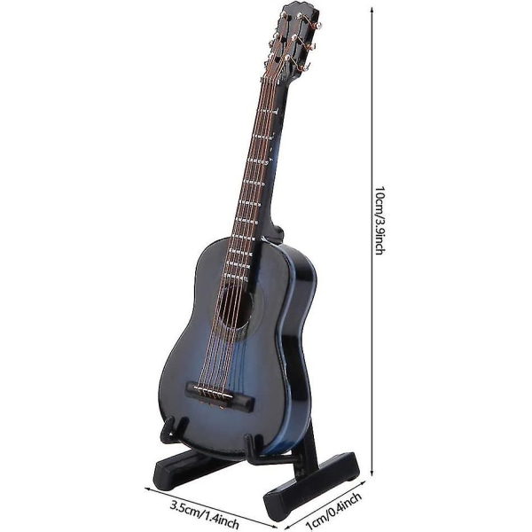 Miniature Guitar Model Wooden Musical Instrument Display With Stand Holder And Case Dollhouse Accessories Small Craft Ornaments Home Decor (blue 10cm)