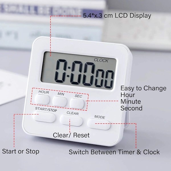 24-timmars digital kökstimer, stor display, högt alarm, vit[CO]