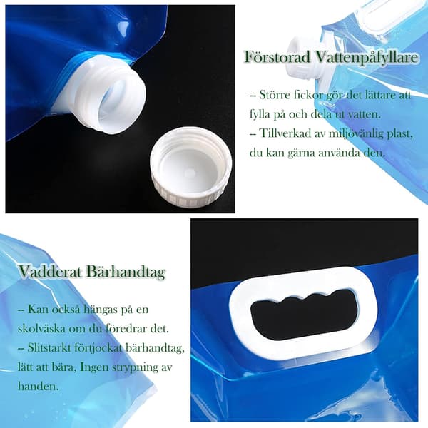 (5-PACK) Hopfällbar Vattenbehållare Utomhusvattenpåse - B (5 Liter blå)