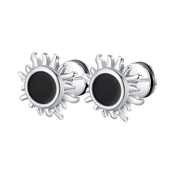 Små sølvfargede øredobber med flat bakside Mini sol-lignende øredobber Diameter 12 mm Hypoallergene unisex øredobber[co]