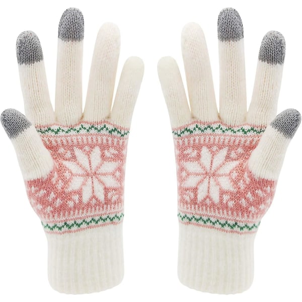 Winter Touch Screen Gloves Hter Snow Flower Printing Keep Warm For Women And Menwhit