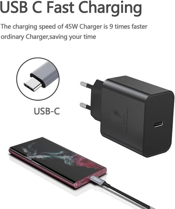 45W Snabbladdare för Samsung USB-C Svart black