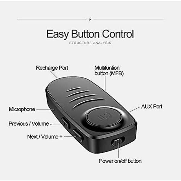Aux Bluetooth 5.0-modtager, mini 3,5 mm trådløs bil Bluetooth-lydadapter Indbygget mikrofon