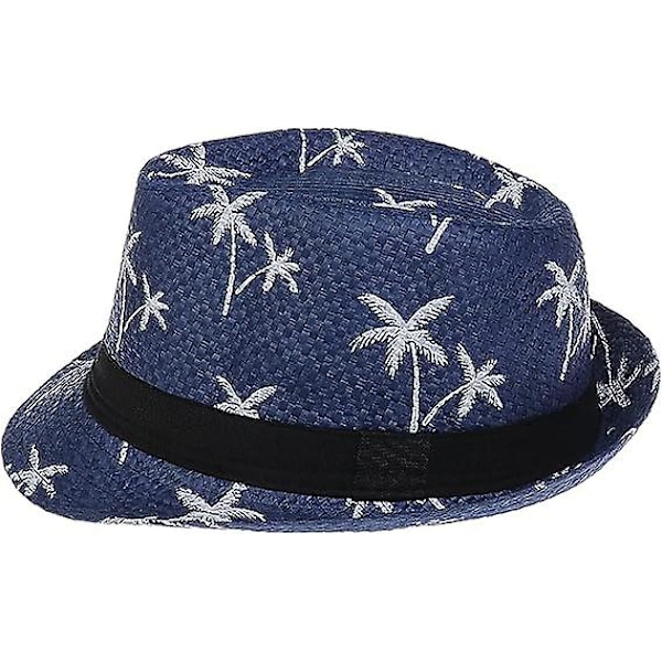 Hawaiiansk Fedora Halmhatte Til Mænd Kvinder Unisex Panama Sommer Sol Jazz Kostumefest Kasket (marineblå)