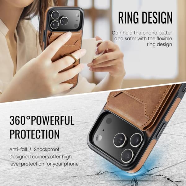 iPhone 17 Pro Case with MAGKING K1 MagSafe Detachable Wallet and RFID Brun