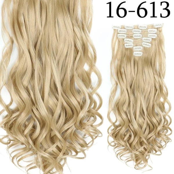 22 Tommer 16 Klipp Hår Extensions Lang Rett Frisyre Syntetisk Blond Svart Frisyre Varmebestandig Falskt Hår 16-6133 24 Tommer