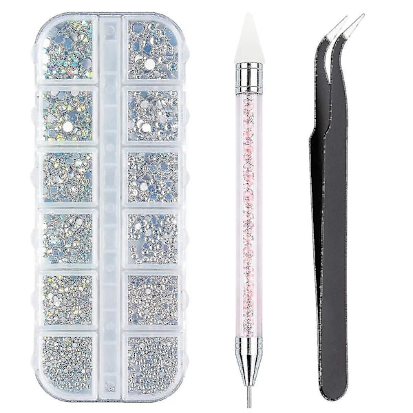 2000pcs Multi-sized Crystal Ab Rhinestones With Pick Up Tweezer And Rhinestones Picking Pen