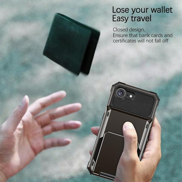 iPhone 16e Armor Flip Kortholder Etui - Sort Svart black