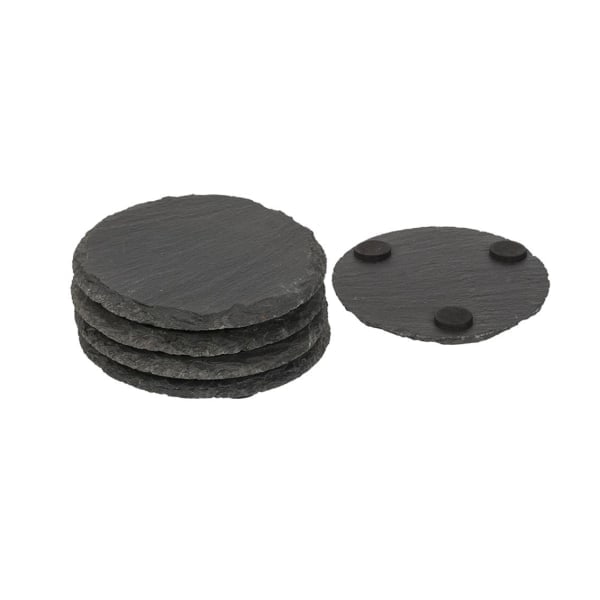 4-Pack - Coasters Stone / Slate - Glass Base Black