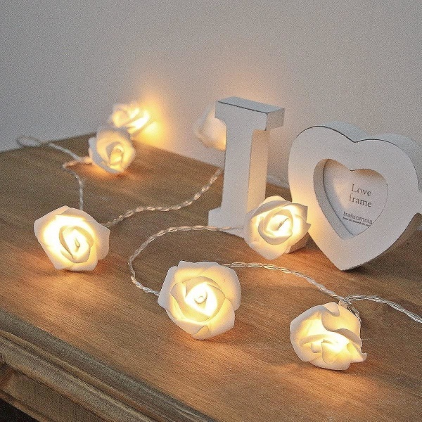 LED-ljusslinga Rosor Vit - 2m | 20 Blommor Varmvit | Rosljusslinga El | Dekoration För: Flickrum, Bröllop, Sminkbord | Ros