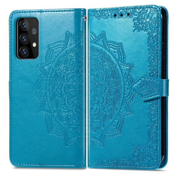 Samsung Galaxy A52 / A52s - Mandala Läderfodral - Blå Blue Blå