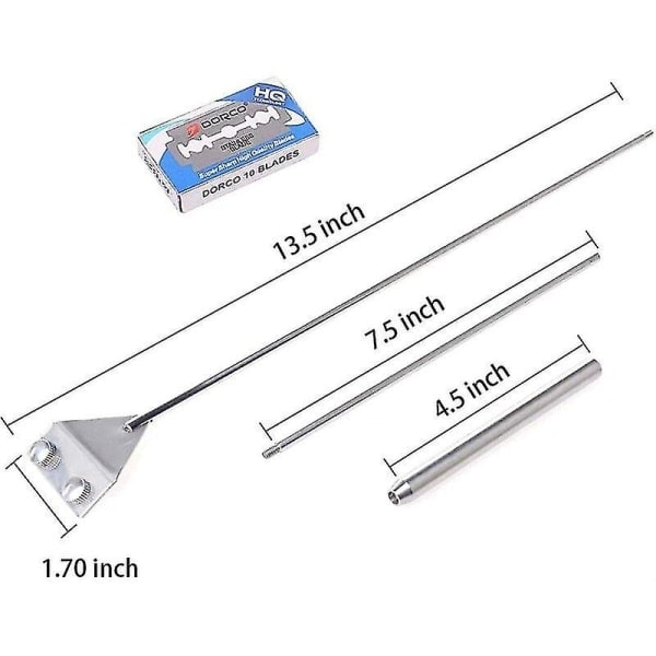 Algsapa 65 cm lang, med blad i rustfrit stål, rengøringsværktøj til glasakvarium, med 10 blade