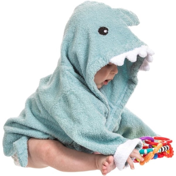 Babyhåndkle med hette: Terry Cloth badekåpe for gutter og jenter (Blå hai)