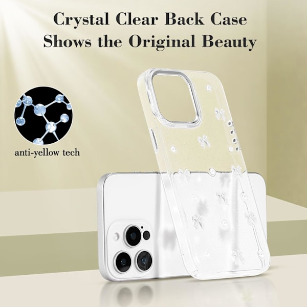 Case for iPhone 14 Pro Max, Bling Glitter 3D Bow Phone Case Cute Sparkly Crystal Clear Bow Slim Soft Durable Protective Case Whit White iPhone 14 Pro Max