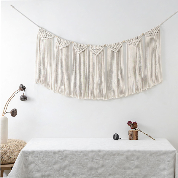 Valance-verho keittiöön/olohuoneeseen, 90x40cm Farmhouse-ikkunavalance tupsuilla Makramee-valance seinävaateet makuuhuoneen olohuoneeseen K