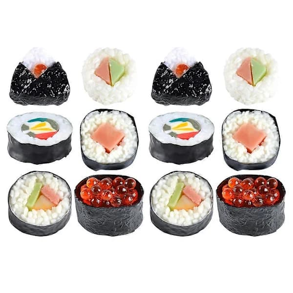 Realistisk Falsk Mat Sushi Modell för Utbildningsdemonstration med Triangulär Form 12st Multi 4.00X4.00X3.50CM