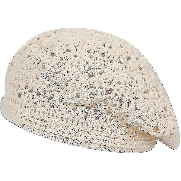 Kvinners bomull sommer heklehatt lett retro håndlaget beret