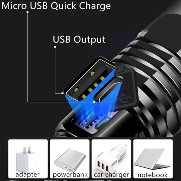 P100 stærk lommelygte aluminiumslegering USB genopladelig p90s