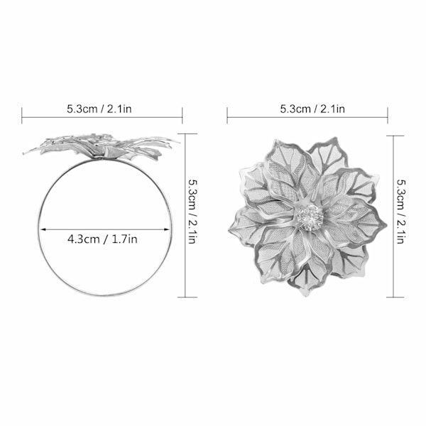 Servettringar i metall med blommönster, set med spännen för bröllopsmiddag, semesterbankett, bordsdekoration