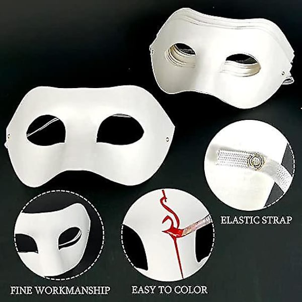 10 stk. DIY hvite papir masker Zorro tomme masker, håndmalte masker for personlig kreativ design dansefest, maskerade, cosplayfest