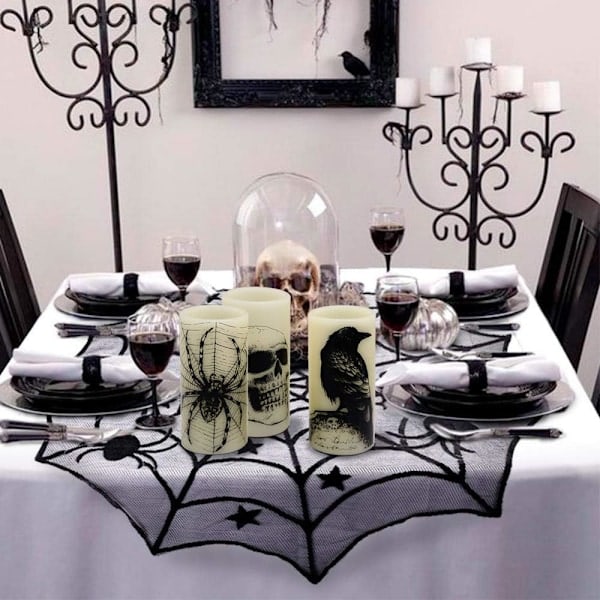 Halloween Flameless Candles, Battery Operated Real Wax LED Candles with Raven, Spider, Spiderweb and Skull for Halloween Decoration