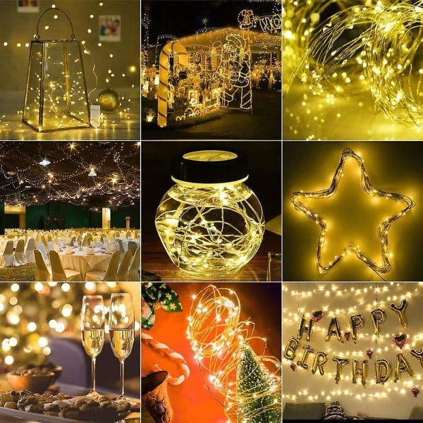 200 LED-valosarjat 20m Ladattavalla Akulla IP68 Vedenpitävä 8 Tilaa Kuparilanka Sisä-/Ulkokäyttöön Kaukosäätimellä ja Ajastimella, Keijuvalosarjat ...