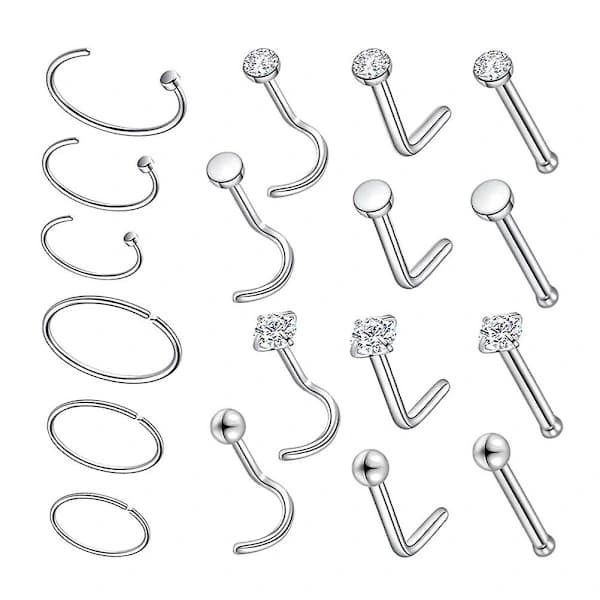 18 st näspiercingar för kvinnor, barbell navelring, nässtift, näspiercing