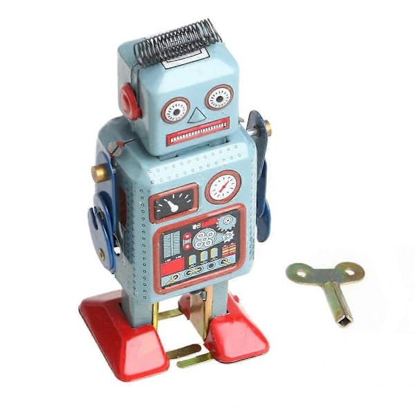 Vintage Mekanisk Uppdragbar Gående Robot Plåtleksak Barnpresent Samling