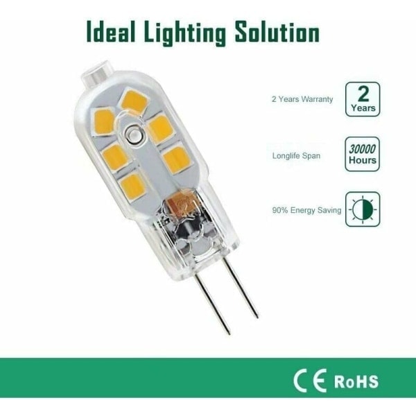 12V G4 LED-pære, 1W tilsvarende 10W halogenpære, 200LM flimmerfri
