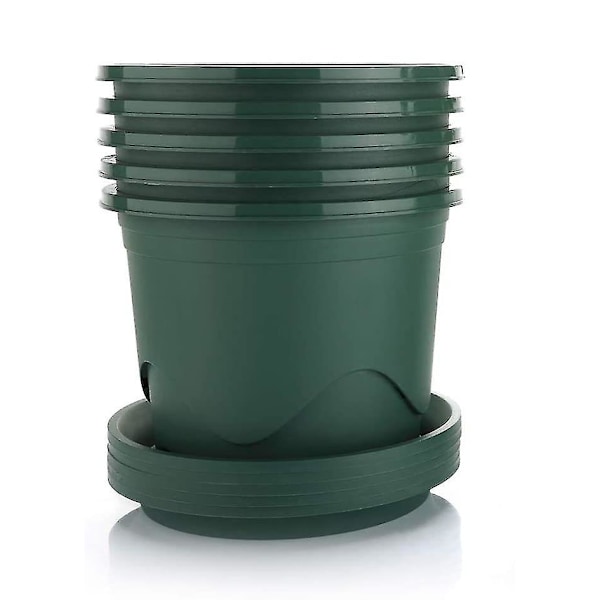 19cm Breathable Flower Pot With Saucer, Set Of 6, Plastic Growing Pot, Herb Pot For Indoor And Outdoor Use