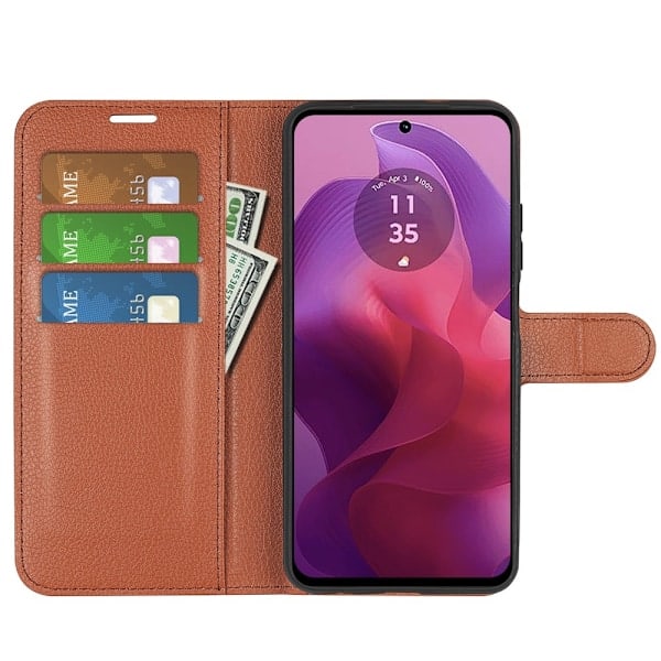 Motorola Moto G04 4G/G24 4G Etui Litchi Læder Brun