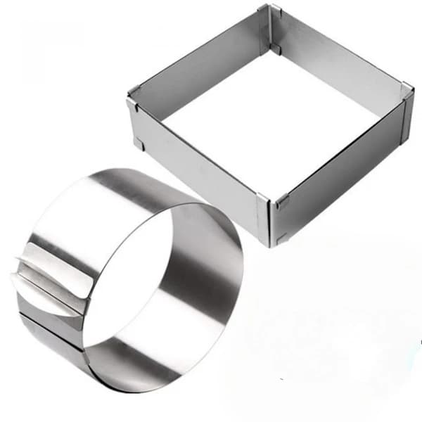 Justerbar kageform ring 2-delt sæt, 6-12 tommer kage mousse ring rustfrit stål (rund+firkantet)[co]