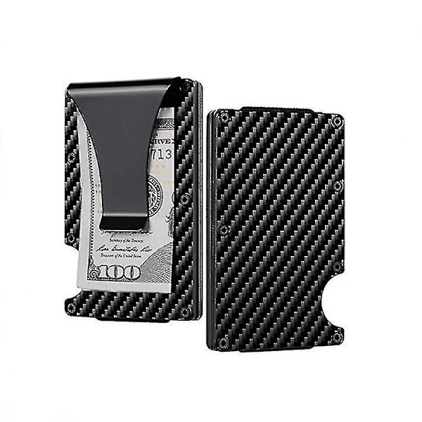 Minimalistisk plånbok i kolfiber för män - Kreditkortshållare i metall med blockering - Pengaclip Slim Front Pocket