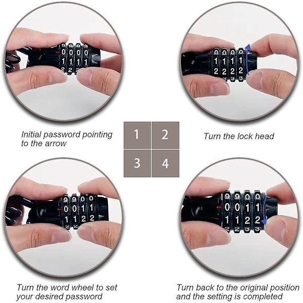 4-sifret Tilbakestillbar Sikkerhets Sykkellås Heavy Duty Sykkellås 1.6m Sykkellås For Utendørs