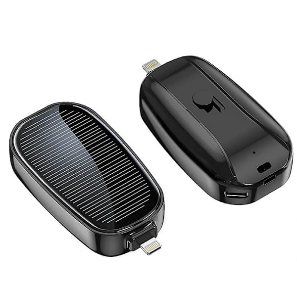 Mini solcelleoplader nøglering powerbank til mobiltelefon 1200mA Sort: Til Lightning