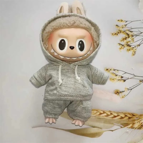 17cm Labubu Dockkläder Monster Outfit Tillbehör Kläder DIY Barnpresent Flickor Hooded Sweatshirt Byxor E25VT250214.Ca